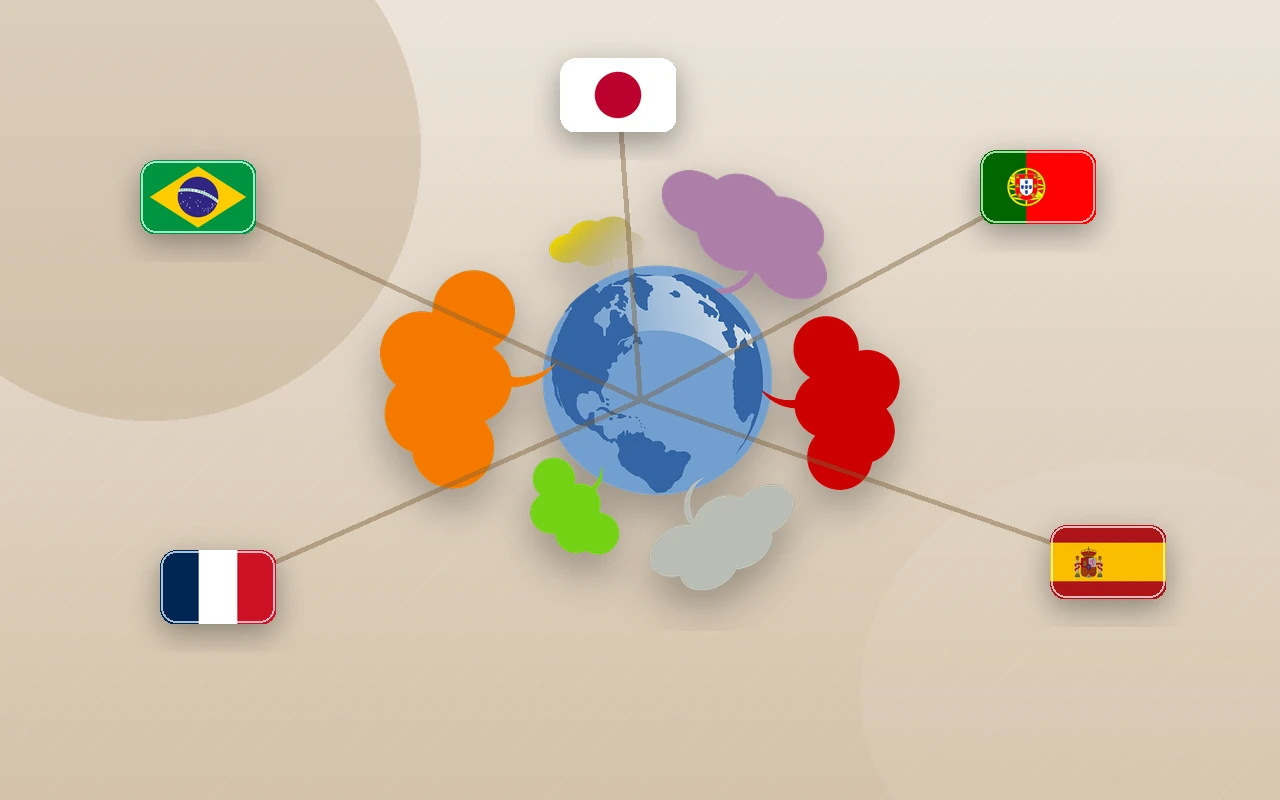 Flags and globe illustration for Brazilian cultural exchange residency service