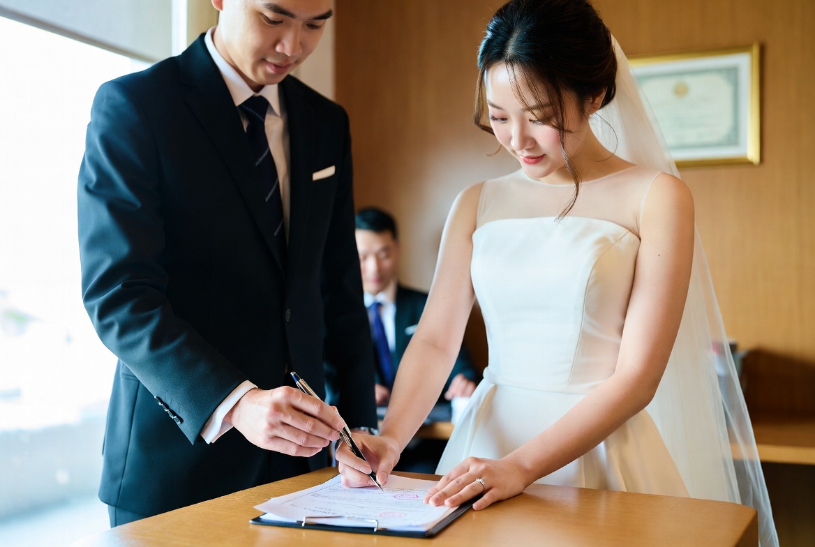 Romantic depiction of marriage registration in Brazilian family legal services